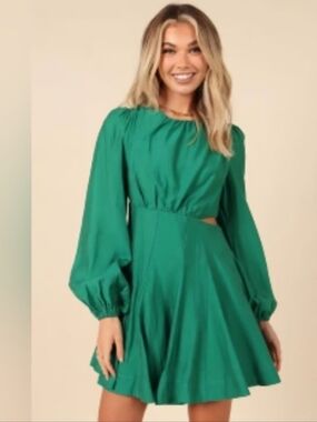 NWT Petal & Pup Green Dime Puff Sleeve Cutout Long Sleeve Dress Emerald Green XL